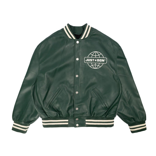 Just Don Globe Logo Leather Jacket (GREEN)