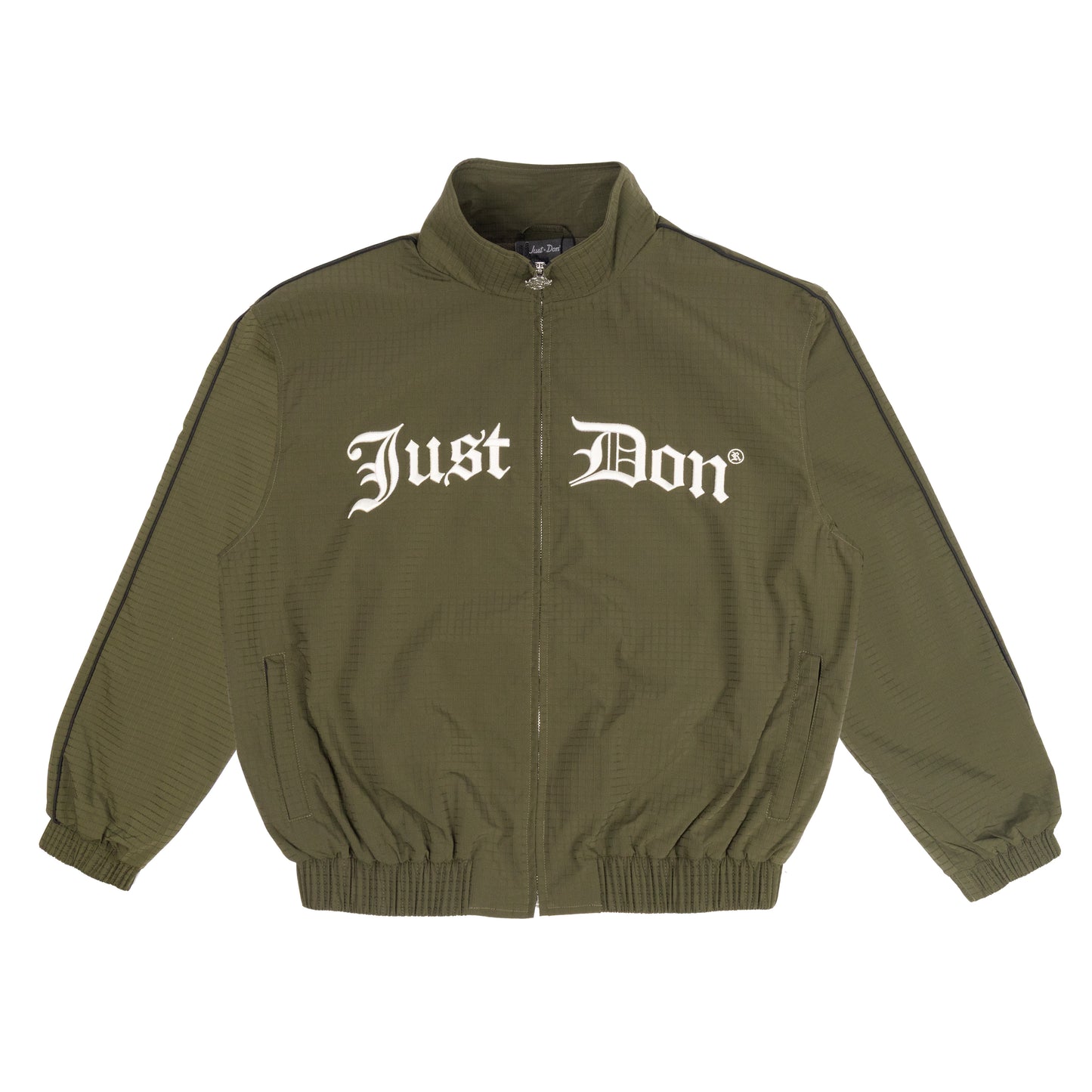 JUST DON NYLON OLD ENGLISH TRACK JACKET(OLIVE)