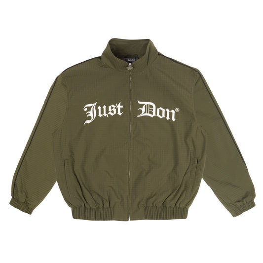 JUST DON NYLON OLD ENGLISH TRACK JACKET(OLIVE)